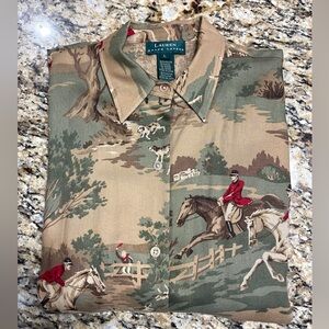 Vintage Ralph Lauren Equestrian Fox Dog Horse Wool Blend Top Size L